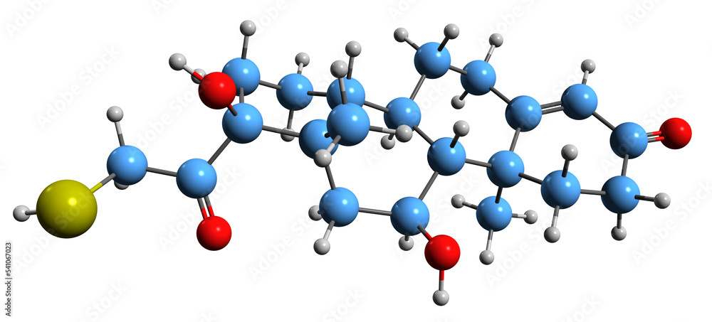 3D image of Tixocortol skeletal formula - molecular chemical structure of corticosteroid isolated on white background 3D image of Tixocortol skeletal formula - molecular chemical structure of corticosteroid isolated on white background