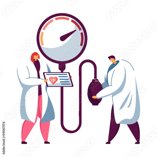 Medical checkup, high blood pressure, cardiology flat vector illustration. Medicine, diagnosis, examination concept for banner