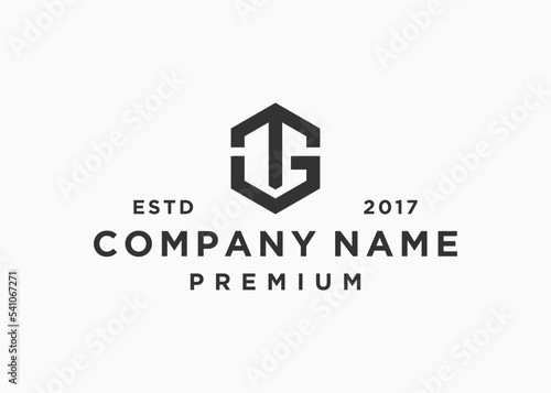 letter tg hexagon logo design vector illustration template