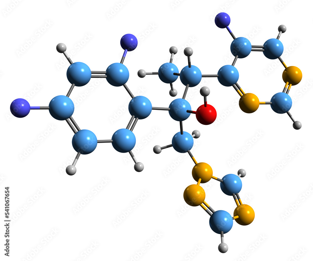 3D image of Voriconazole skeletal formula - molecular chemical structure of antifungal medication isolated on white background
3D image of Voriconazole skeletal formula - molecular chemical structure of antifungal medication isolated on white background