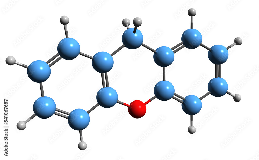 3D image of Xanthene skeletal formula - molecular chemical structure of 10H-9-oxaanthracene isolated on white background 3D image of Xanthene skeletal formula - molecular chemical structure of 10H-9-oxaanthracene isolated on white background