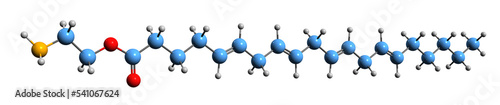  3D image of Virodhamine skeletal formula - molecular chemical structure of O-arachidonoyl ethanolamine isolated on white background
 photo