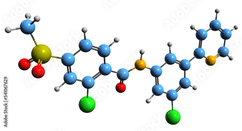 3D image of Vismodegib skeletal formula - molecular chemical structure of anti-cancer medication isolated on white background photo