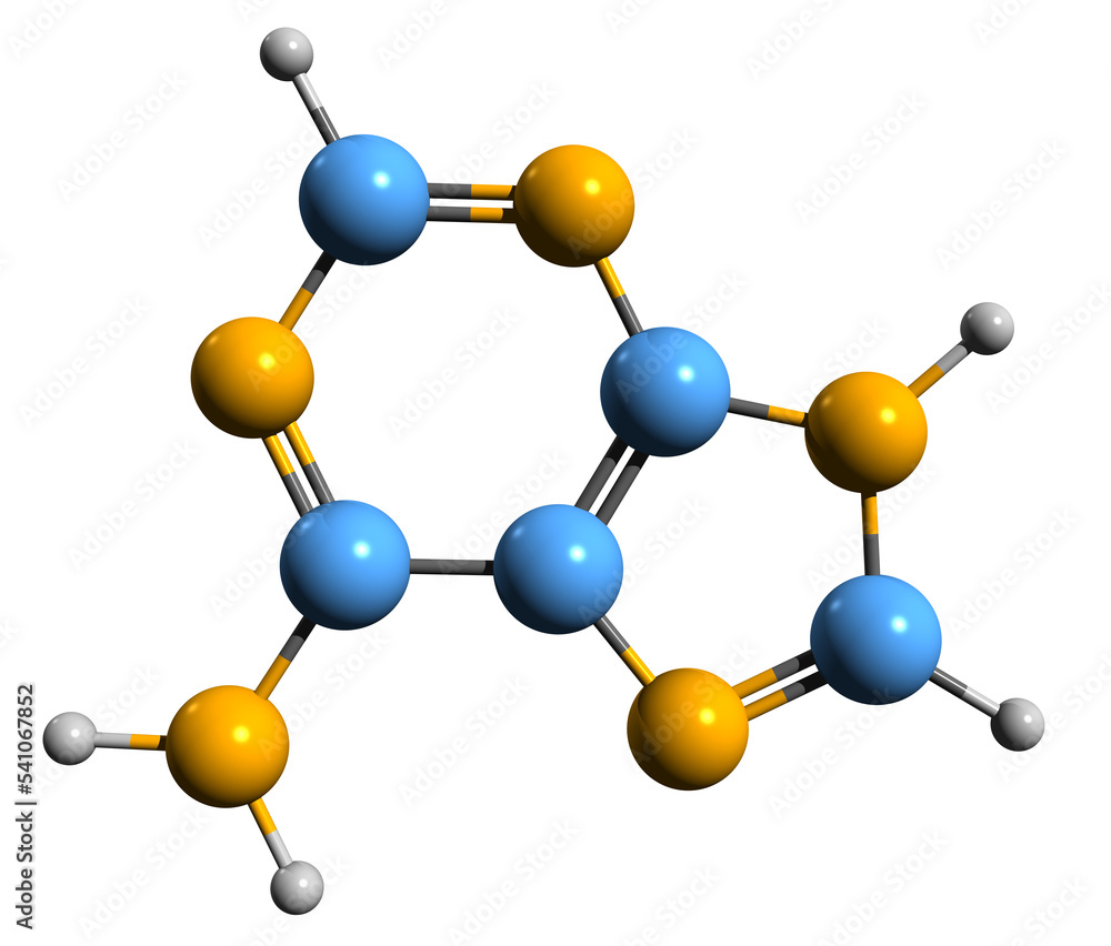 3D image of Adenine skeletal formula - molecular chemical structure of ...