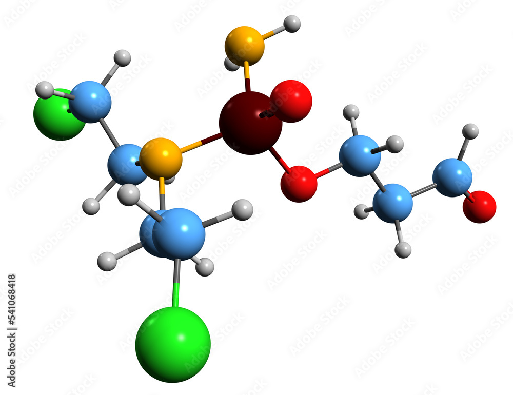 Obraz premium 3D image of aldophosphamide skeletal formula - molecular chemical structure of cytostatic antitumor chemotherapeutic drug isolated on white background
