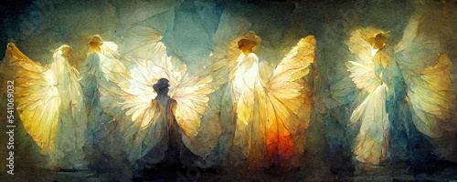 Digital painting featuring angels of heaven. A religious, spiritual concept a...