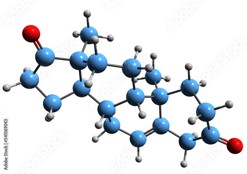 3D image of Androstenedione skeletal formula - molecular chemical structure of 17-Ketotestosterone isolated on white background