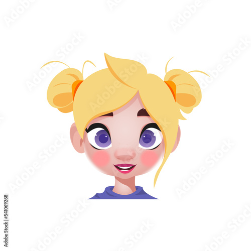 girl with baby face, blond hair, blond girl, hairdresser, mannequin, vector illustration