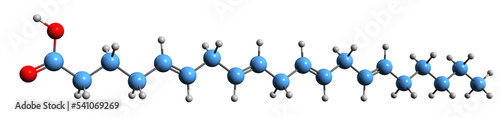  3D image of Arachidonic acid skeletal formula - molecular chemical structure of polyunsaturated omega-6 fatty acid  isolated on white background photo