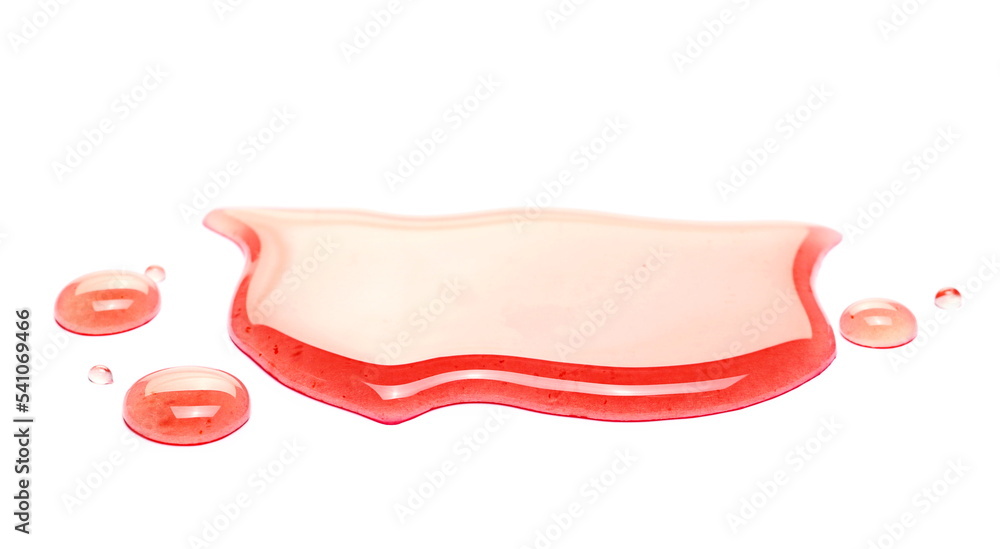 Cornelian cherry dogwood juice puddle, European cornel isolated on white Cornelian cherry dogwood juice puddle, European cornel isolated on white