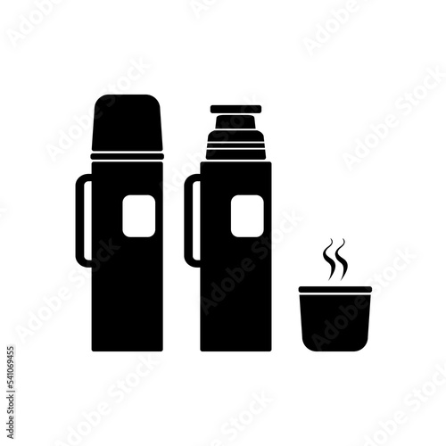 Thermos bottle black and white vector illustration. Thermos flask.