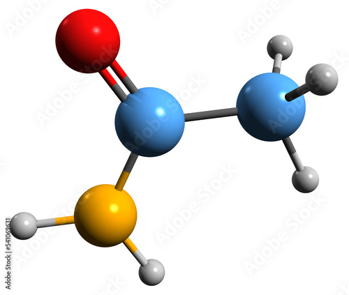 Foto 3D image of Acetamide skeletal formula - molecular chemical structure of Acetic