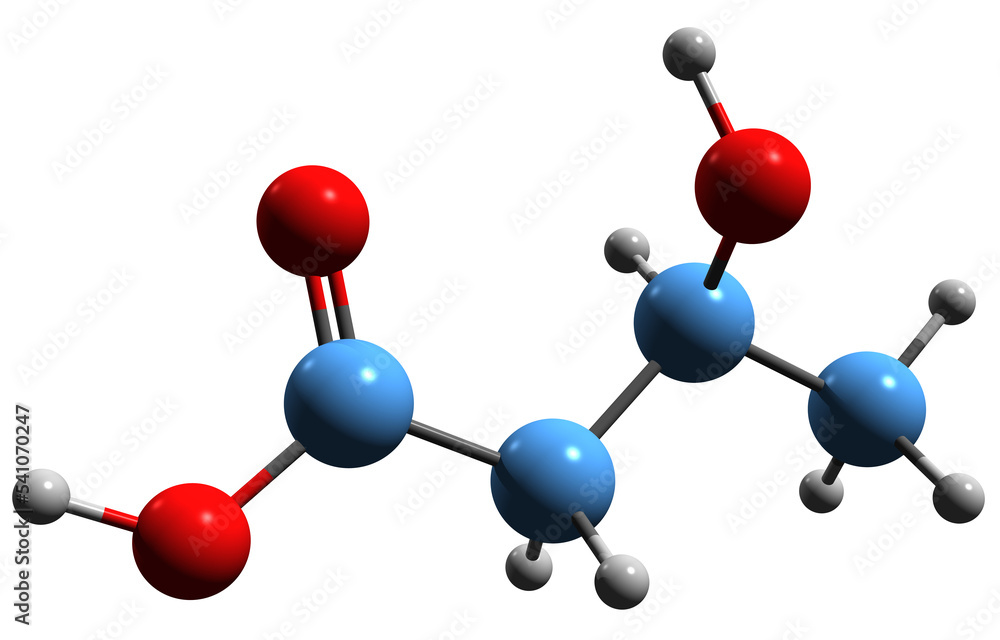 3D image of beta-Hydroxybutyric acid skeletal formula - molecular chemical structure of 3-Hydroxybutanoic acid isolated on white background 3D image of beta-Hydroxybutyric acid skeletal formula - molecular chemical structure of 3-Hydroxybutanoic acid isolated on white background
