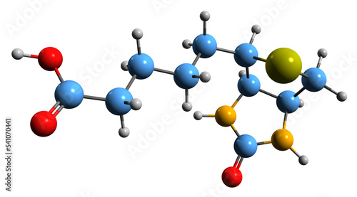  3D image of Biotin skeletal formula - molecular chemical structure of vitamin B7 isolated on white background
 photo