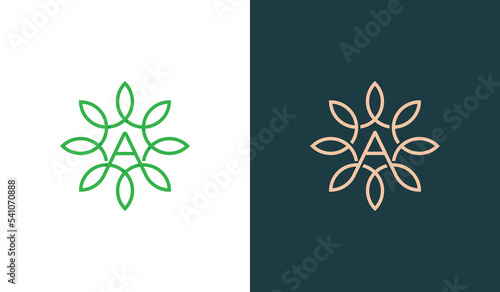 Initial Letter A Leaf Flower Logo Concept icon sign symbol Element Design. Floral, Herbal, Natural Products, Cosmetics, Ecology, health Care, spa Logotype. Vector illustration template