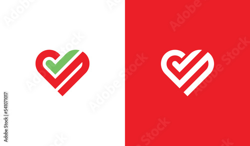 Heart Check Logo Concept symbol sign icon Element Design Line Art Style. Love, Tick, Medical, health Care, Valentine's day Logotype. Vector illustration template