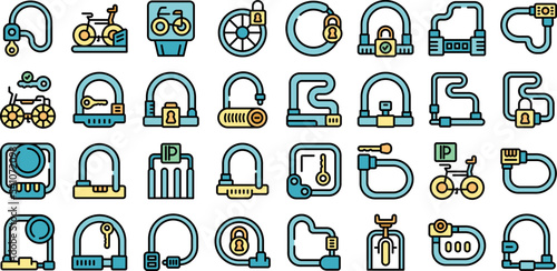 Cycling lock icons set outline vector. Smart bike. Lock bicycle color flat isolated