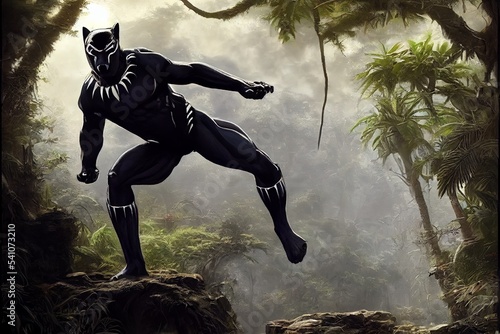 Black Panther in the jungle. A character for advertising cartoons, posters, cards.