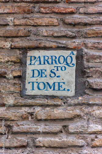 Azulejo en fachada Iglesia de Santo Tomé, Toledo