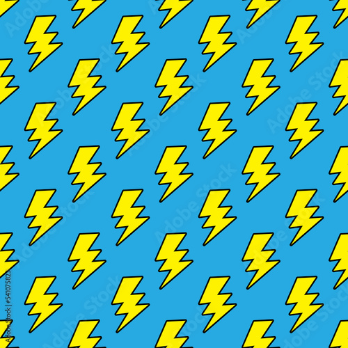 Electric lightning bolt seamless pattern. Vector background. Thunderbolt theme illustration.