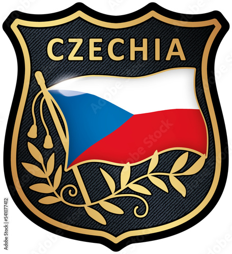 Czech Flag Shield Patch Isolated On Transparent. Premium Quality EPS 10.