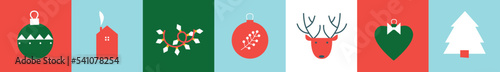 Merry Christmas vector flat icons. Set for covers, invitations, posters, banners, flyers, illustration. Minimal template design for branding, advertising with winter Christmas composition.