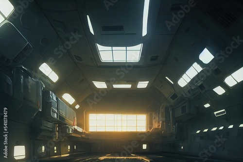 game space station interior realistic. 3D rendering. Raster illustration.