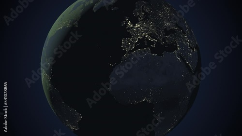 Seamless looping animation of the earth at night zooming in to the 3d map of Luxembourg with the capital and the biggest cites in 4K resolution