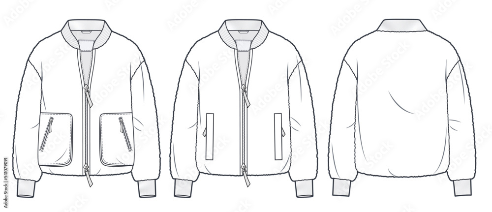 Bomber Jacket Fashion Flat Technical Drawing Template Blue Design Stock  Vector  Illustration of outerwear silhouette 270882051