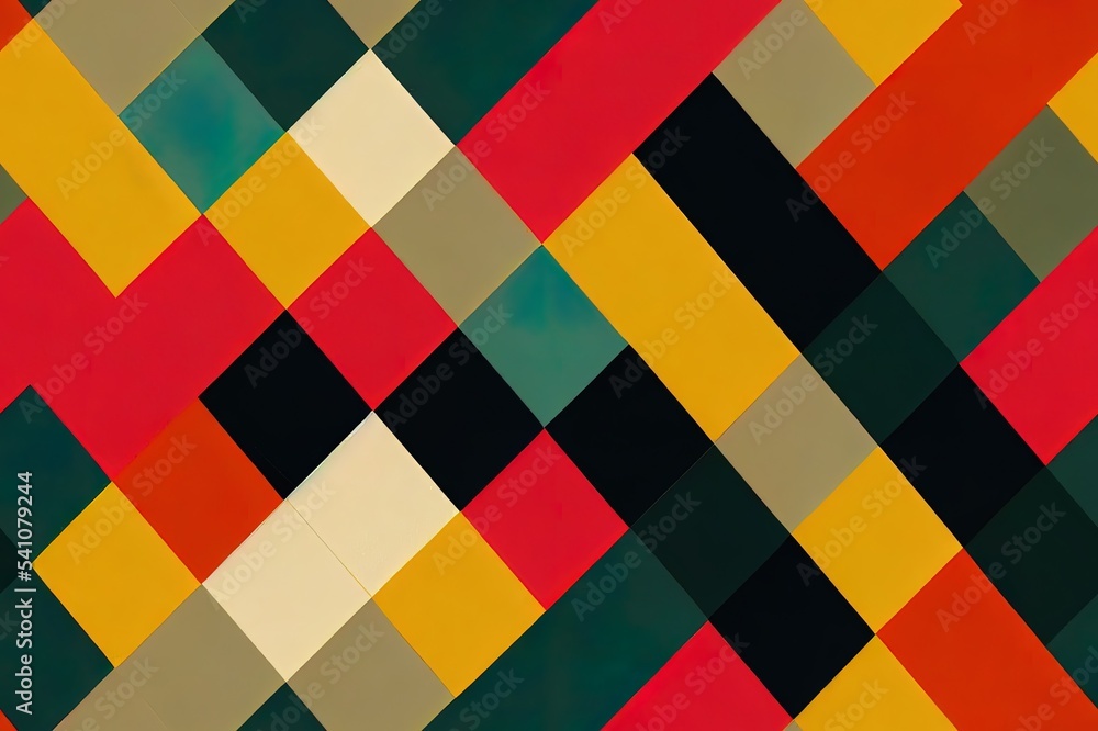 Geometric abstract texture in Bauhaus style with lemon. Seamless repeating pattern with simple shapes, mosaic of squares and triangles. 2d illustration retro illustration for background, wallpaper. Geometric abstract texture in Bauhaus style with lemon. Seamless repeating pattern with simple shapes, mosaic of squares and triangles. 2d illustration retro illustration for background, wallpaper.
