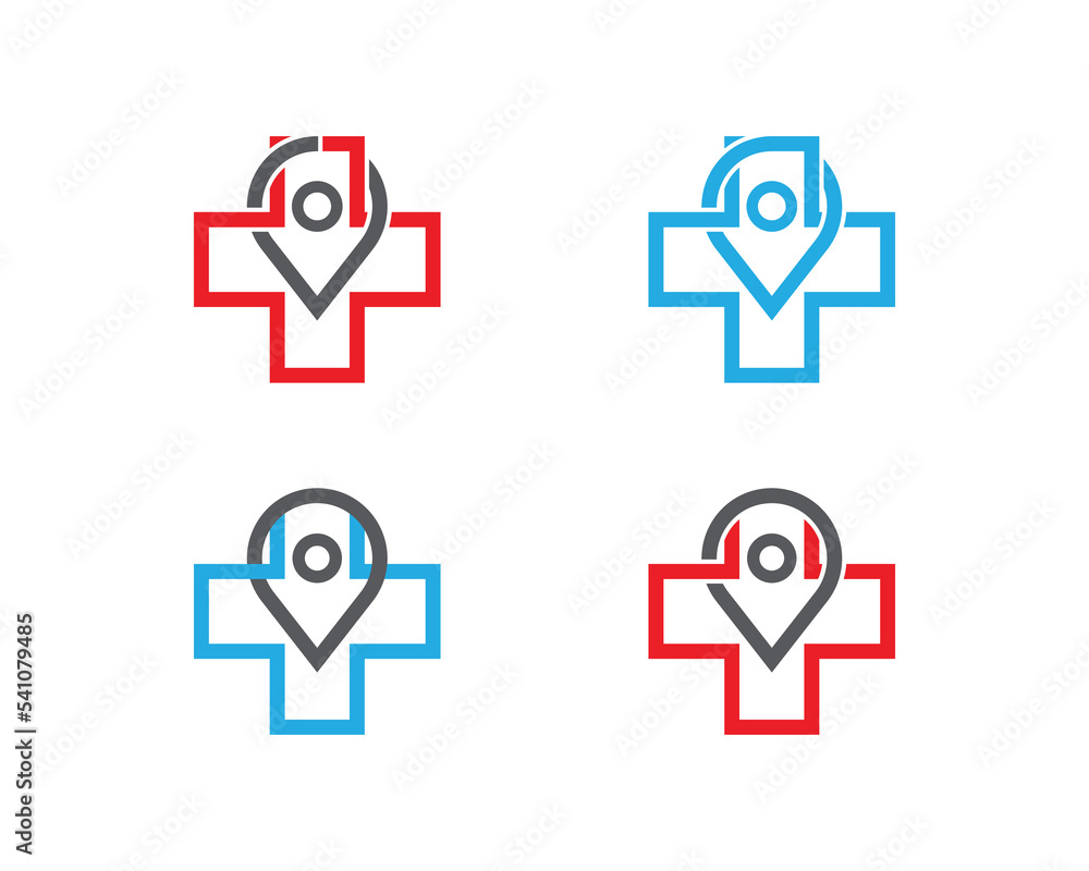 Plus with Pin Location Logo Concept sign icon symbol Element Design. Cross, Medical, Health Care Logotype. Vector illustration template Plus with Pin Location Logo Concept sign icon symbol Element Design. Cross, Medical, Health Care Logotype. Vector illustration template