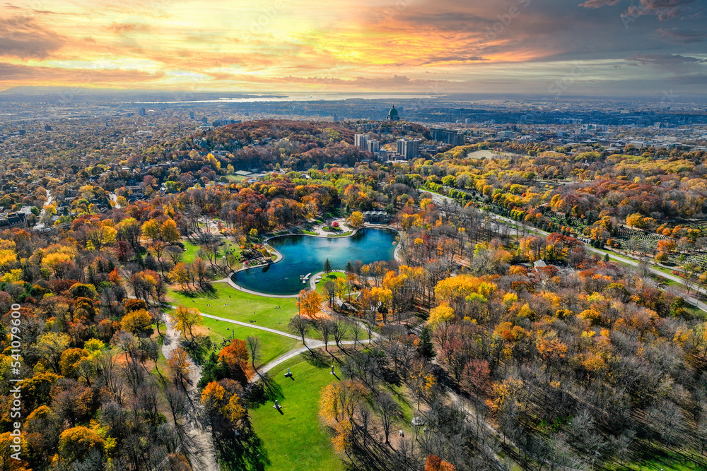 Montreal Canada autumn season coulors of Lac des Castors on Mont-Royal