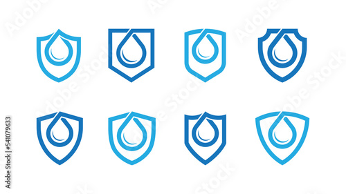 Shield with Water Drop Logo Concept sign icon symbol Element Design. Security, Guard, Droplet Logotype. Vector illustration template
