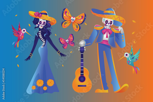 gradient dia de muertos elements collection vector design illustration