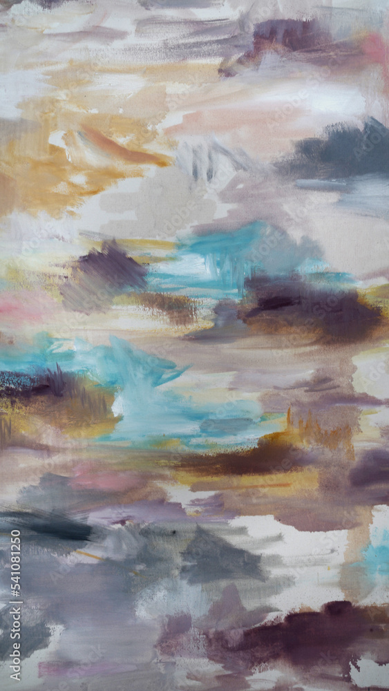 Modern art. Closeup view of an expressive painting with beautiful brushwork texture and colors.	
