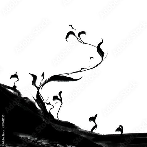 A sprout growing in isolation on a white background. Vector illustration , imitation ink