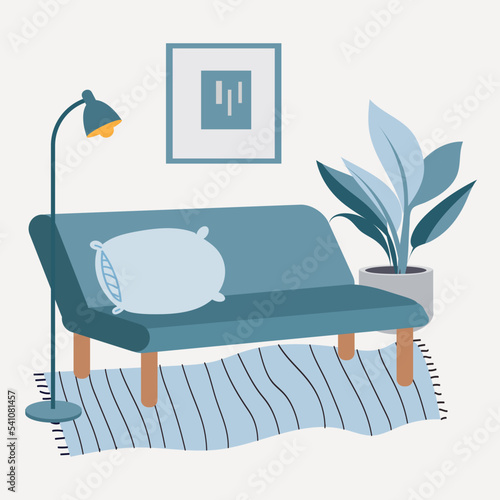 Interior items. Sofa in the interior. Living room. vector illustration.