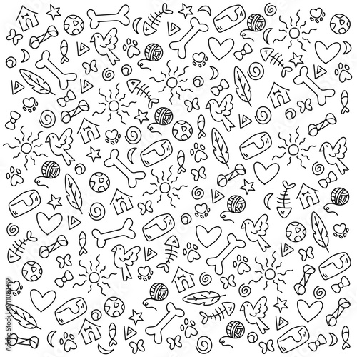 Seamless pattern background with pet toys icons Vector illustration