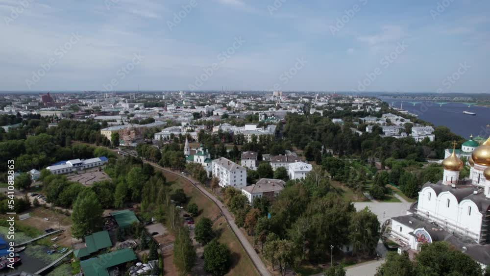 Yaroslavl, Russia - August 22 2022: City, river and church Yaroslavl, Russia - August 22 2022: City, river and church