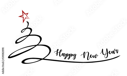 Happy New Year text design with christmas tree. for Brochure design template, card, banner. Vector illustration. Isolated on white background. Minimalism