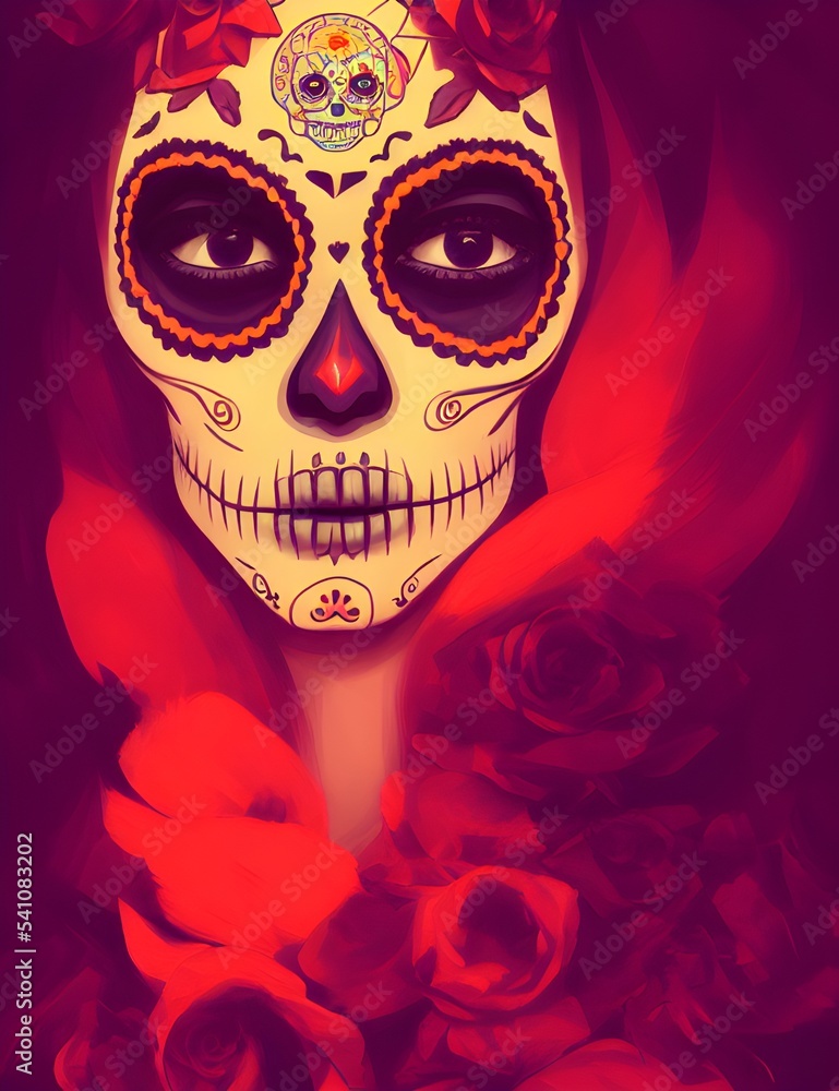 Illustration of a sugar skull day of the dead girl, celebration of Day of the Dead, mexico, 3d illustration Illustration of a sugar skull day of the dead girl, celebration of Day of the Dead, mexico, 3d illustration