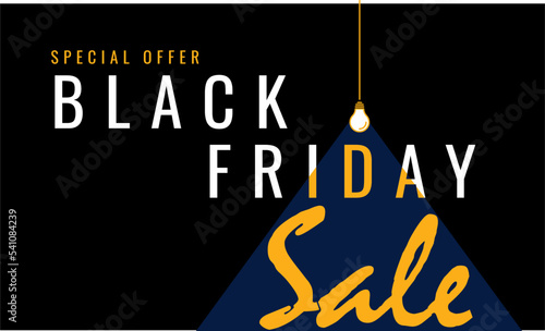 Black friday sale background, banner, poster or flyer design. Vector illustration in minimalist style with sale inscription in the light of a lamp. Concept of sale, clearance and discount.