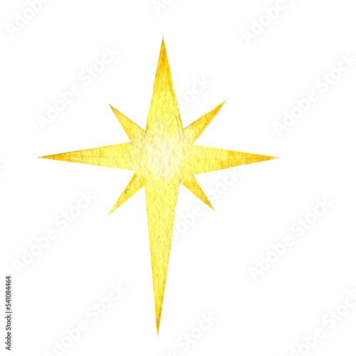 Bethlehem golden star watercolor, Christmas Star symbol  illustration on transparent PNG. Marry Christians see star as miraculous sign to mark birth of Christ