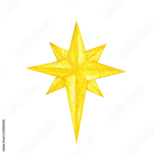 Bethlehem golden star watercolor, Christmas Star symbol  illustration on transparent PNG. Marry Christians see star as miraculous sign to mark birth of Christ