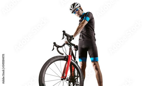 Fototapeta Naklejka Na Ścianę i Meble -  Athlete cyclists in silhouettes on transparent background. Road cyclist.	