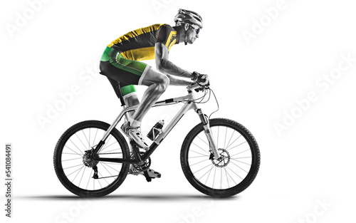 Fototapeta Naklejka Na Ścianę i Meble -  Athlete cyclists in silhouettes on transparent background. Mountain bike cyclist.