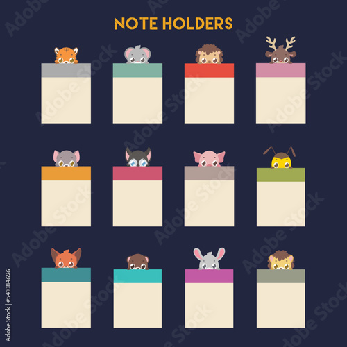 Set of various animal note holders