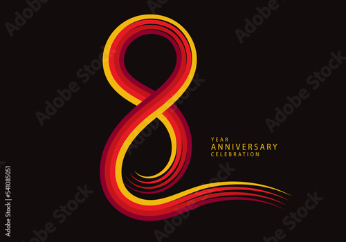 8 years anniversary celebration logotype red line vector, 8th birthday logo, 8 number design, Banner template, logo number elements for invitation card, poster, t-shirt.