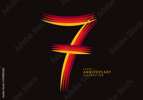 7 years anniversary celebration logotype red line vector, 7th birthday logo, 7 number design, Banner template, logo number elements for invitation card, poster, t-shirt.
