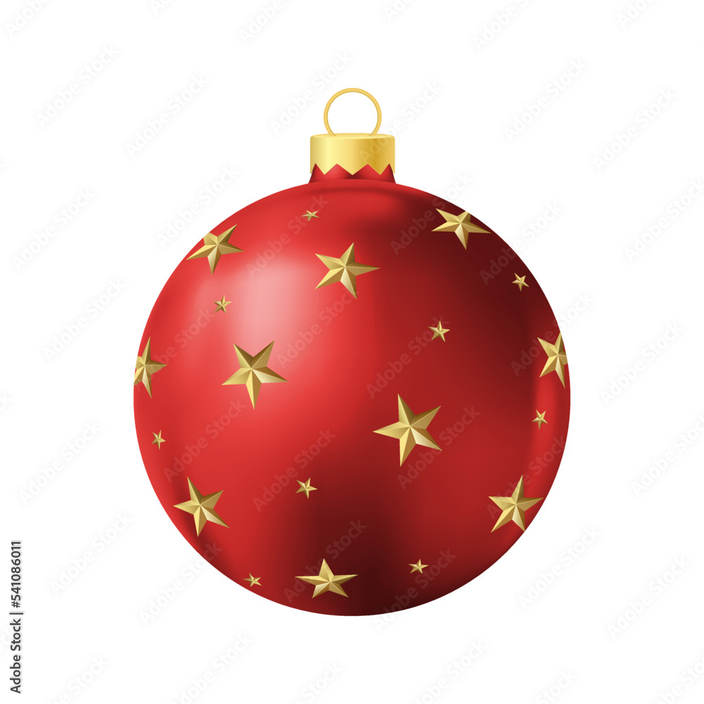 Red Christmas tree toy with golden stars Realistic color illustration Red Christmas tree toy with golden stars Realistic color illustration